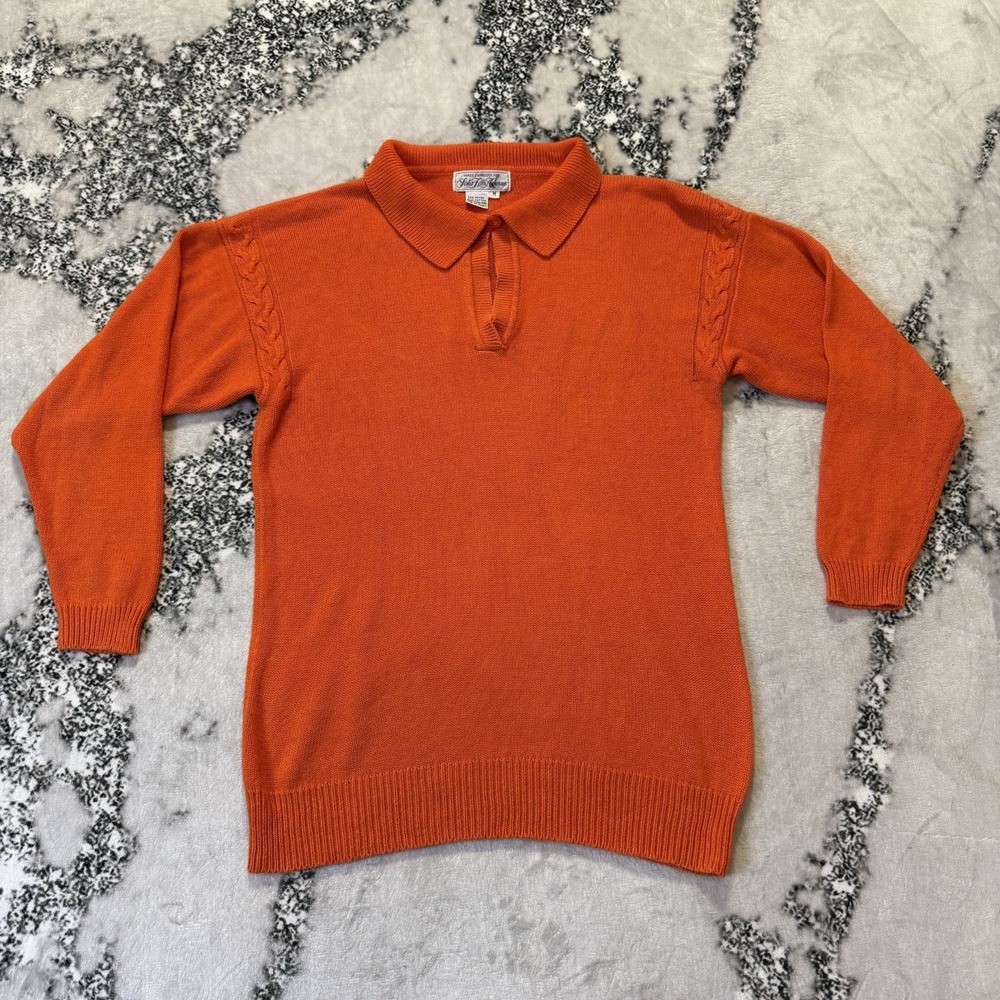 Saks Fifth Avenue‎ Sweater Womens Sz Medium Orange Long Sleeve Vtg
